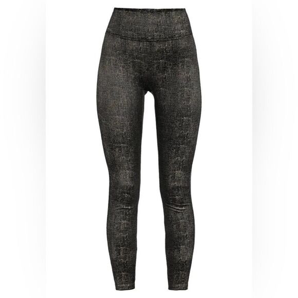 Spanx Velvet RARE Leggings Black Gold Metallic Shine High Rise Stretch 20188R - Picture 5 of 14